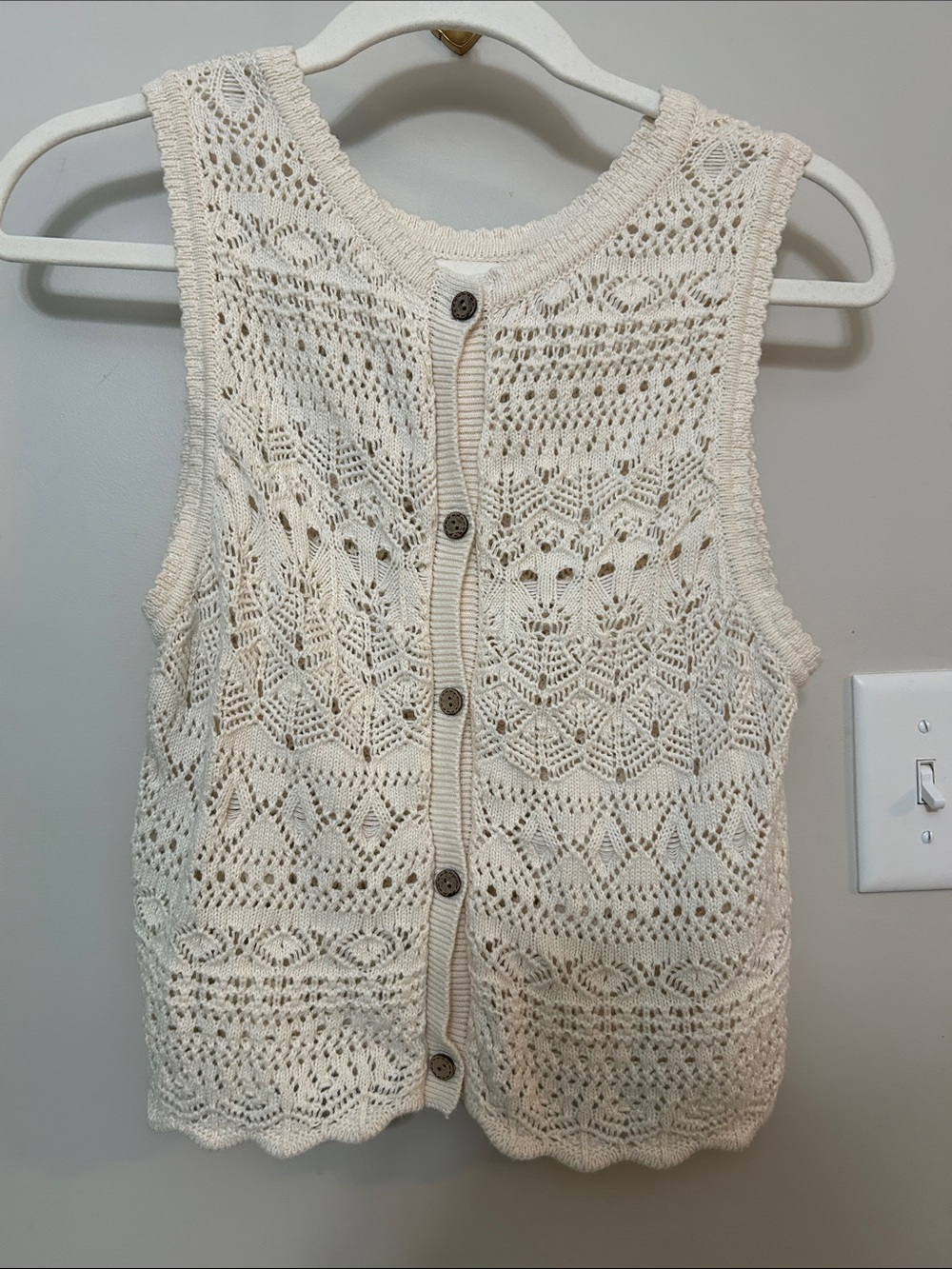 Cream Crochet Knit Button-Front Women's Sweater Vest